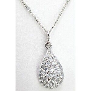 Signed Xuping Necklace Teardrop Pave Clear Crystal Silver Tone 18 in 925